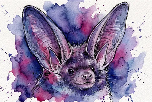 Watercolor and Ink Long-Eared Bat