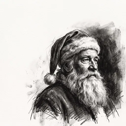 Charcoal Portrait Drawing of Wise Santa Claus