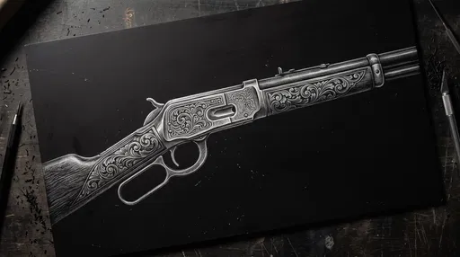 Scratchboard Drawing of Engraved Lever-Action Rifle