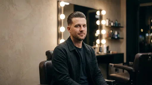 Man With Slicked Back Hair in Barbershop