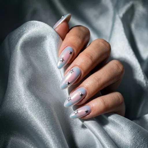 Pastel Aura Manicure With Silver Star Charms