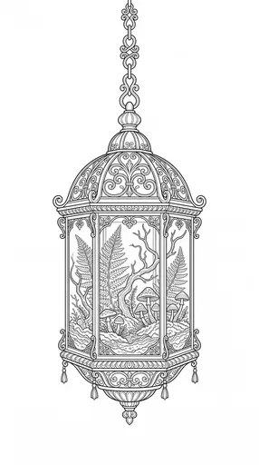 Ornate Victorian Lantern Terrarium Line Art