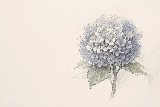 Blue Hydrangea Watercolor Pencil Botanical Sketch