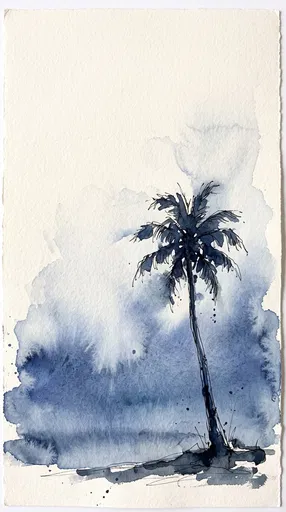 Indigo Watercolor Palm Tree Illustration