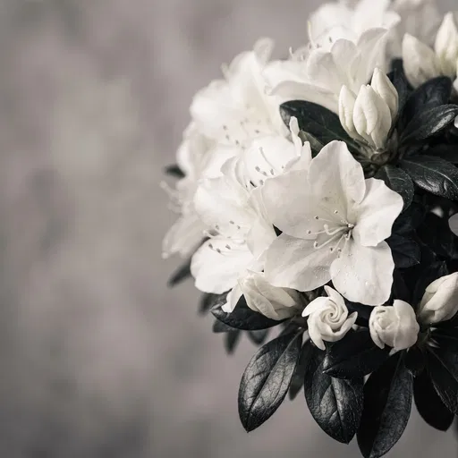 White Azalea Blossoms on Grey Background