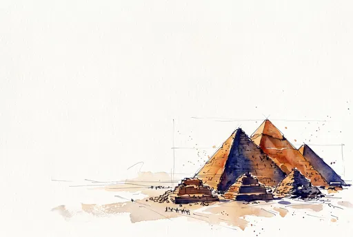 Watercolor Sketch of Desert Pyramids