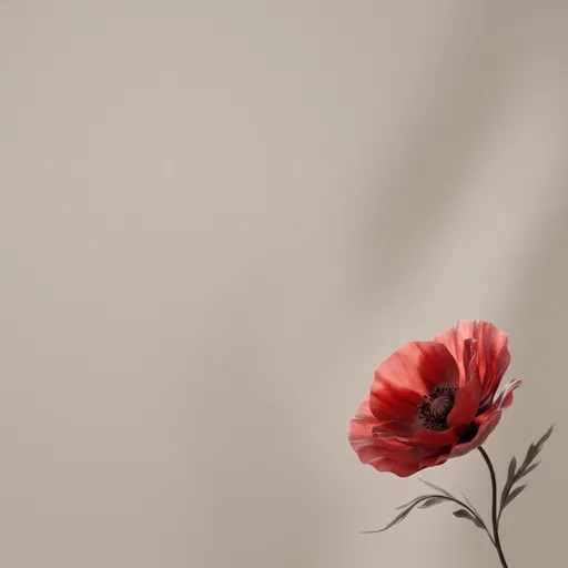 Minimalist Red Poppy on Beige Background