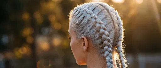 Platinum Blonde Boxer Braids in Golden Light