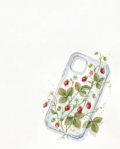 Watercolor Strawberry Botanical Smartphone Case Illustration