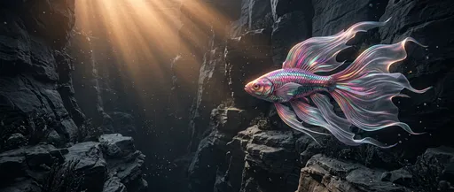 Iridescent Fantasy Fish in Underwater Canyon