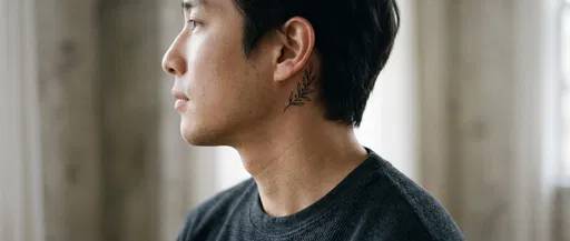 Man With Olive Branch Ear Tattoo