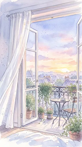 Watercolor Sunrise Balcony View