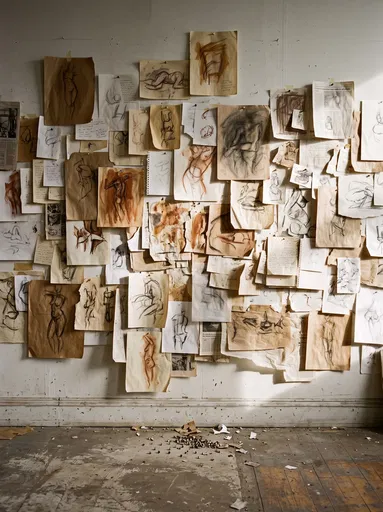 Studio Wall Covered in Figure Sketches