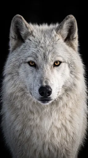 Portrait of White Arctic Wolf on Black
