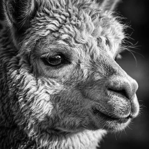 Monochrome Close-Up Portrait of an Alpaca