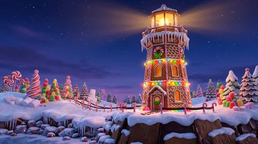 Festive Gingerbread Lighthouse in Candy Wonderland
