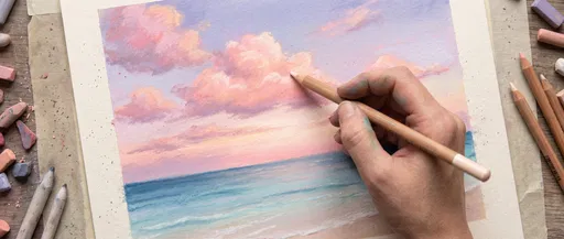 Artist Drawing Pastel Sunset Beach Scene