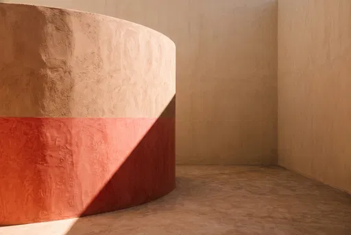 Curved Terracotta and Coral Architectural Wall