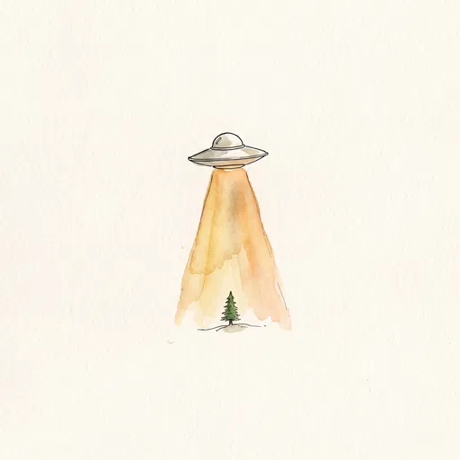 Minimalist Watercolor UFO and Pine Tree