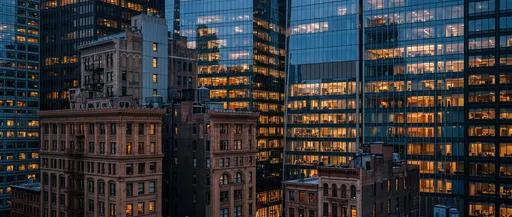 Historic and Modern Manhattan Buildings at Dusk