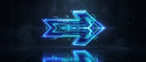 Glowing Futuristic Blue Neon Arrow Symbol