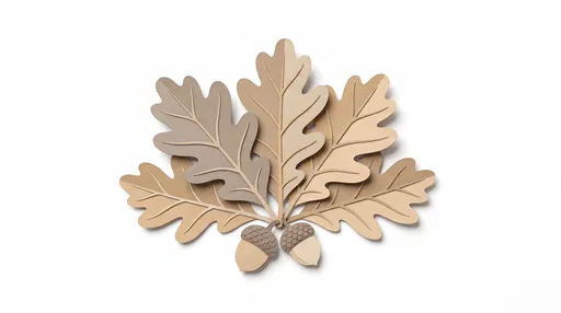Paper Cutout Beige Oak Leaves and Acorns