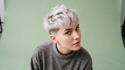 Androgynous Model With Platinum Pixie Cut