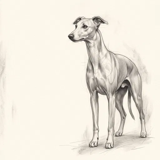 Graphite Pencil Drawing of Poised Whippet