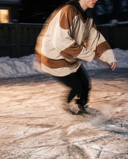 Teenager Skating on Backyard Ice