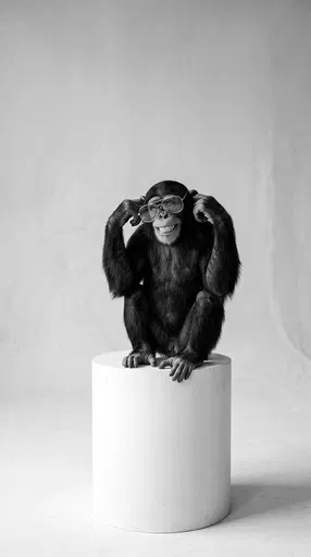 Grinning Chimpanzee Wearing Glasses on Pedestal