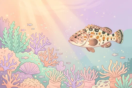 Pastel Spotted Grouper Coral Reef Illustration