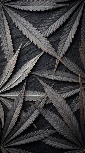 Dark Charcoal Cannabis Leaves on Slate