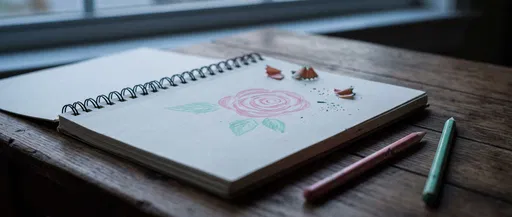 Pink Rose Colored Pencil Sketchbook Drawing