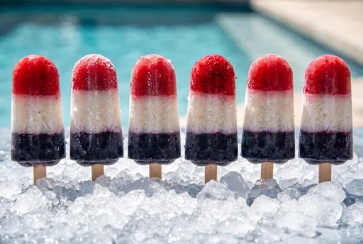 Patriotic Layered Popsicles on Crushed Ice