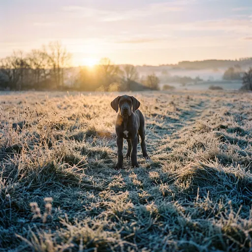 Blue Great Dane Puppy at Sunrise