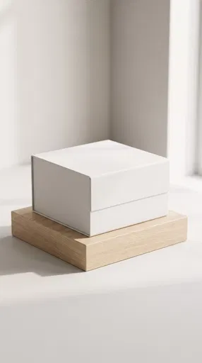White Magnetic Gift Box on Wooden Plinth