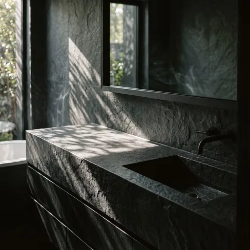 Dark Slate Bathroom Vanity With Dappled Sunlight