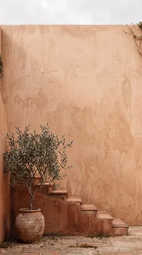 Mediterranean Courtyard With Olive Tree