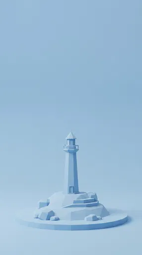 Minimalist Blue Low-Poly Lighthouse 3D Render