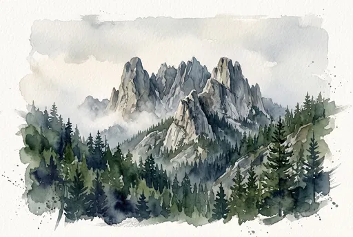 Watercolor Illustration of Granite Mountain Crags