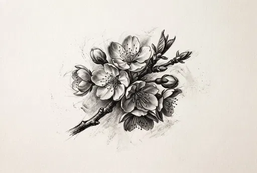 Charcoal Drawing of Cherry Blossom Cluster