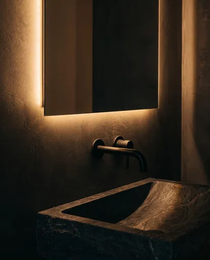 Modern Backlit Mirror and Slate Sink