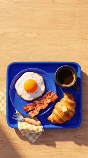 Stylized 3D Breakfast on Blue Tray