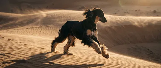 Black and Tan Hound Running on Dunes