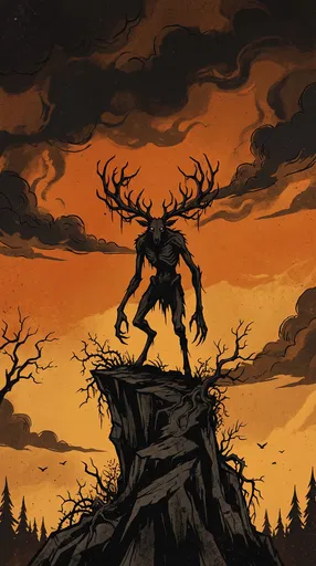 Dark Folklore Wendigo on Cliff Illustration