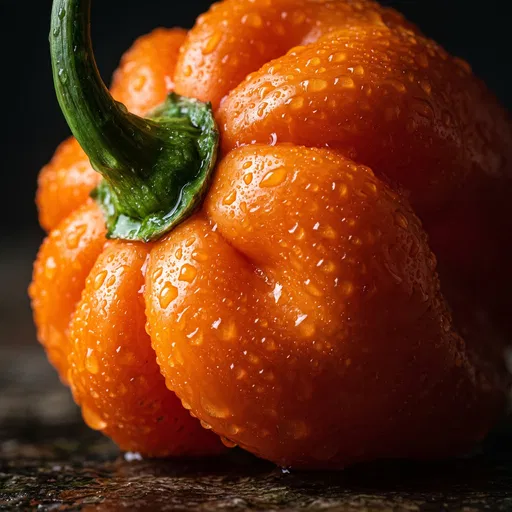 Macro Orange Pepper With Water Droplets
