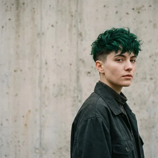 Portrait of Person with Green Pixie Cut