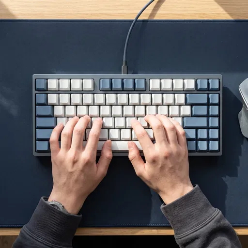 Overhead View of Hands on Mechanical Keyboard