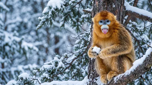 Golden Snub-Nosed Monkey Sticking Tongue Out