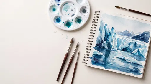 Watercolor Glacier Sketchbook and Paint Brushes
